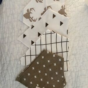 4 BIBS Neutral Patterned Bandana Bib Set - Taupe and White